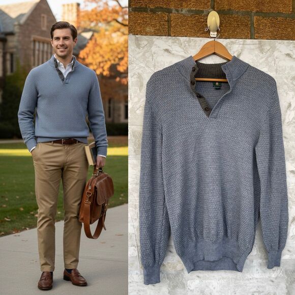 Robert Talbott Italy Extrafine Merino Wool SweaterBlue Birdseye Knit medium